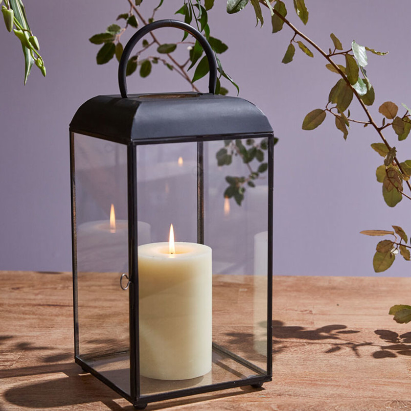 Black Framed Lantern - Black, Small,Black