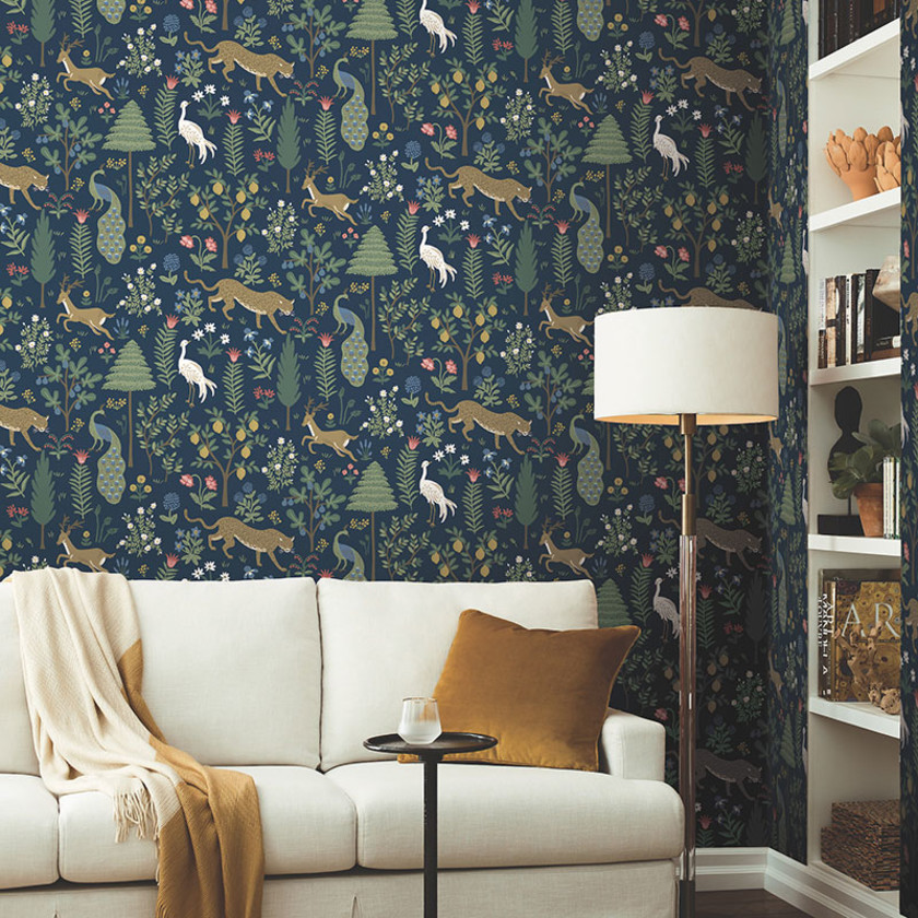Menagerie Traditional Wallpaper - Navy,Navy