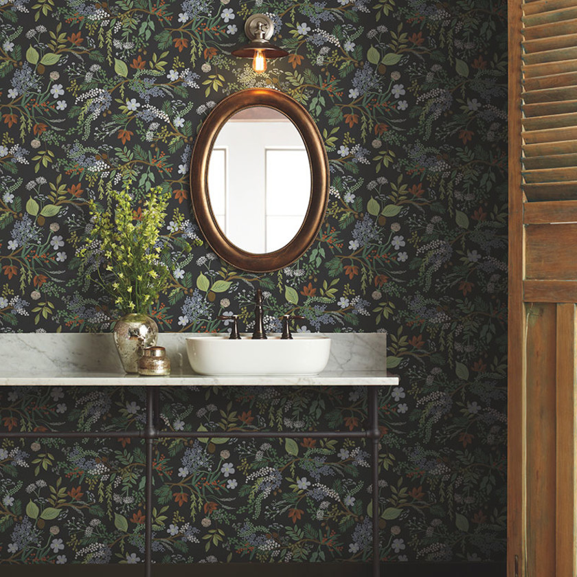 Juniper Forest Traditional Wallpaper - Black,Black