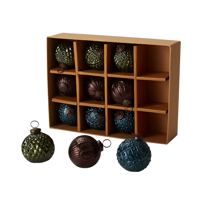 Glass Box Ornaments, Set of 12