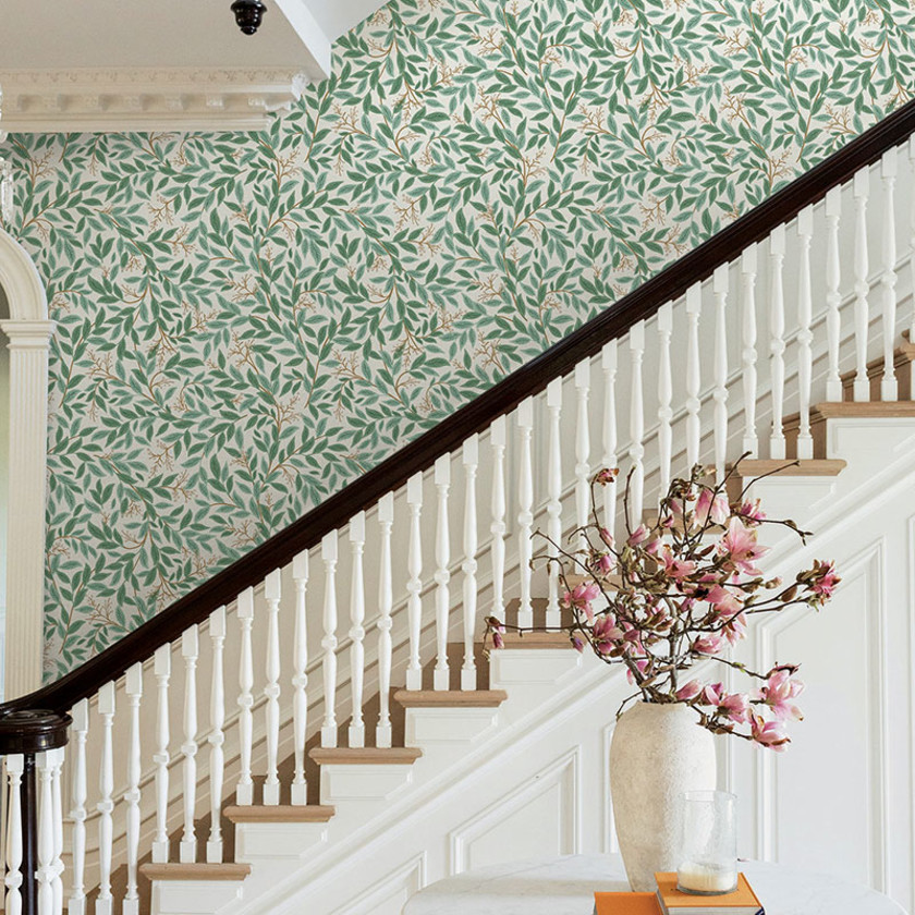 Willowberry Traditional Wallpaper - Emerald White,Emerald & White