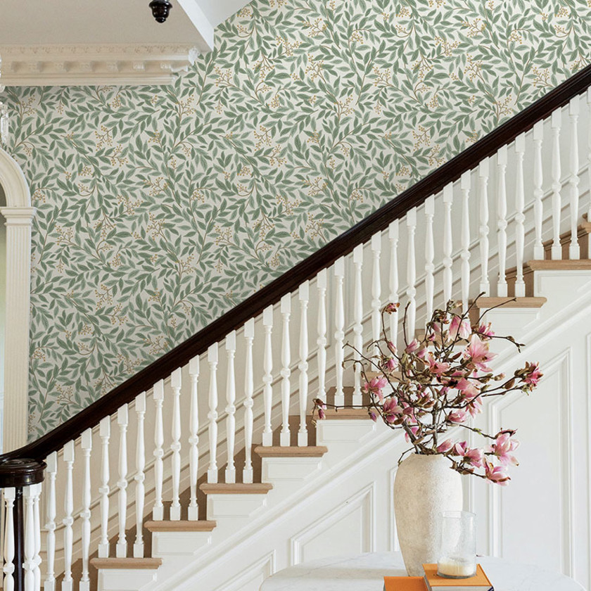 Willowberry Traditional Wallpaper - Sage White,Sage & White