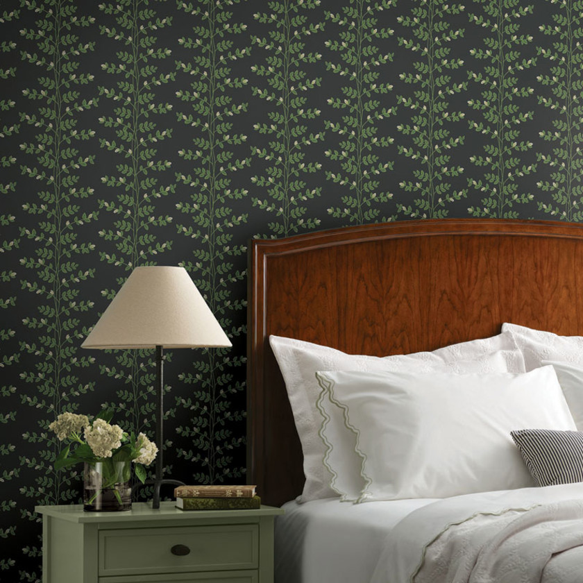 Climbing Vines Traditional Wallpaper - Black,Black