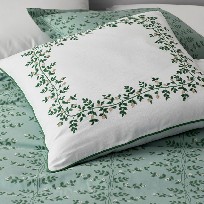 Climbing Vines Decorative Square Pillow Cover - Green/White,Green/White