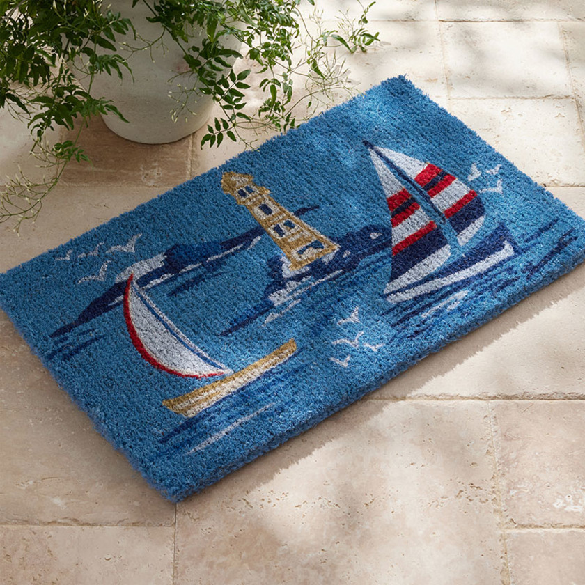 Summer Novelty Coir Doormat - Boats And Lighthouse, 18 in. x 30 in.,Boats & Lighthouse