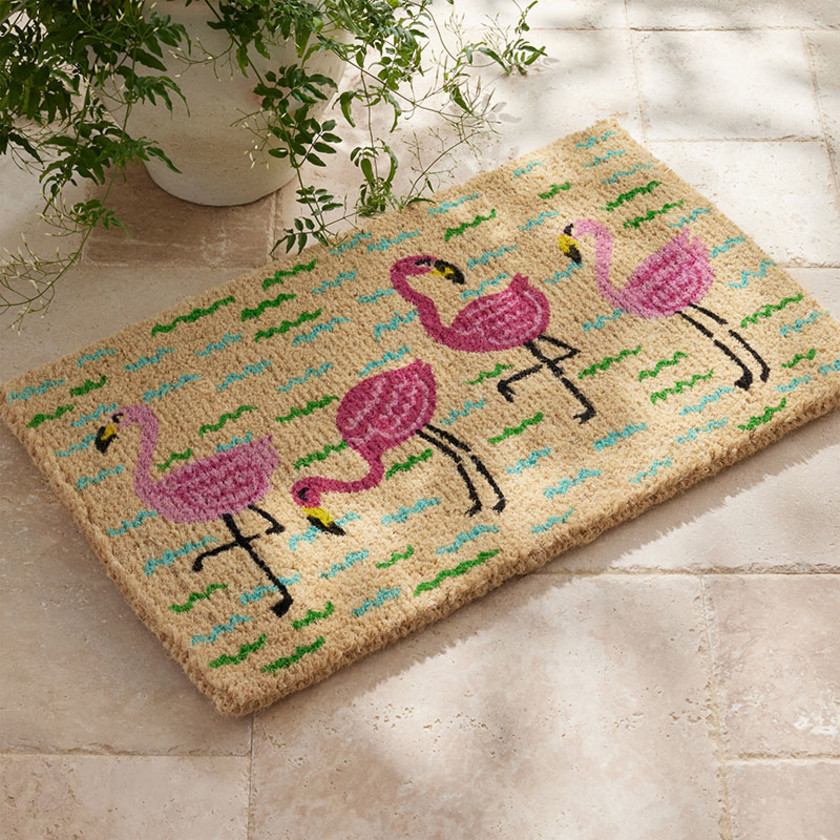 Summer Novelty Coir Doormat - Dashing Flamingos, 18 in. x 30 in.,Dashing Flamingos