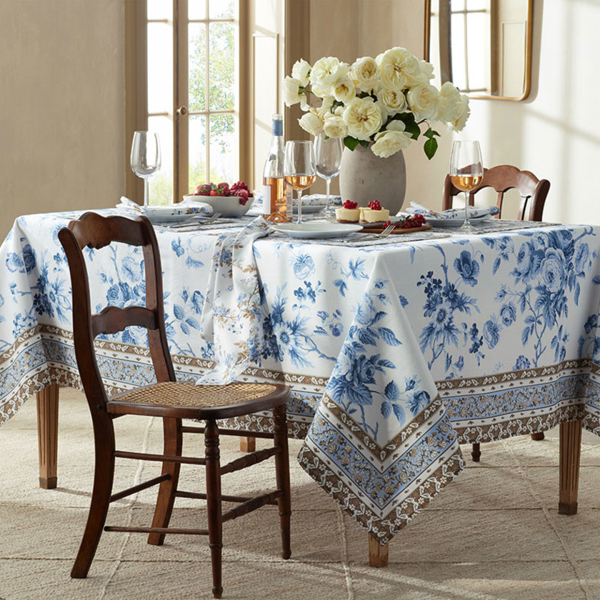 Navya & Gulab Tablecloth - Havati Blue, 70 in. x 90 in.,Havati Blue