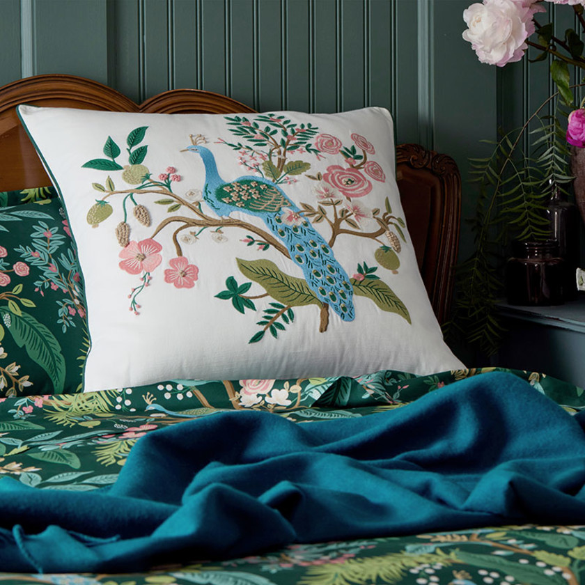 Peacock Decorative Square Pillow Cover - Cream Multi,Cream Multi