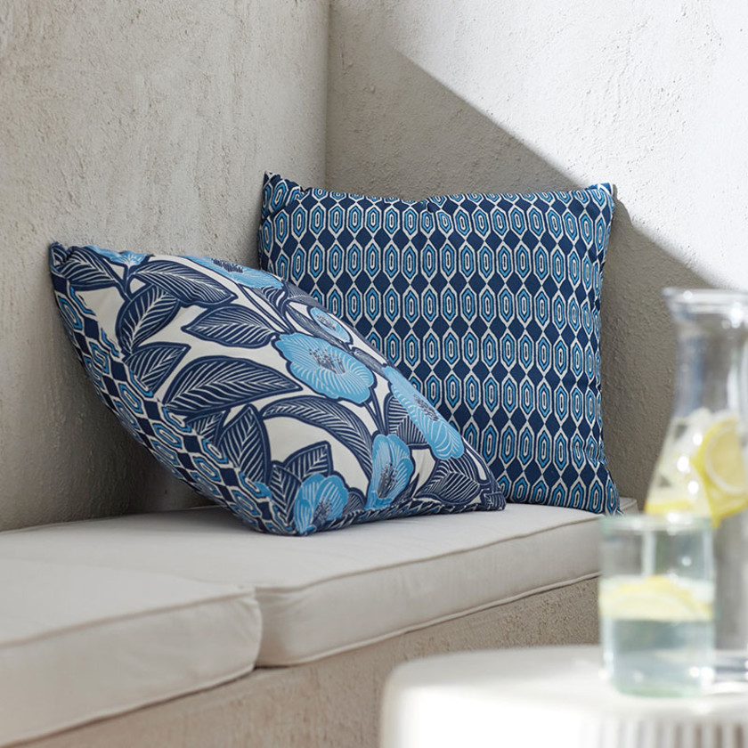 Outdoor Printed Reversible Decorative Square Pillow - Primrose Floral Blue,Primrose Floral Blue
