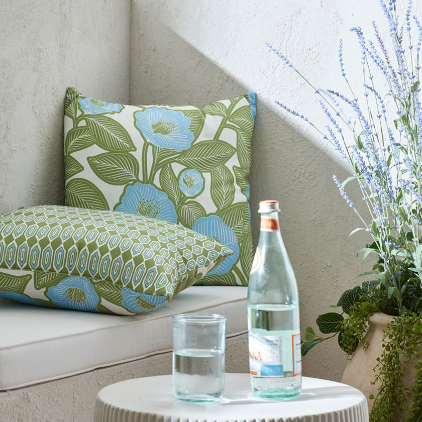 Outdoor Printed Reversible Decorative Square Pillow - Primrose Floral Green,Primrose Floral Green