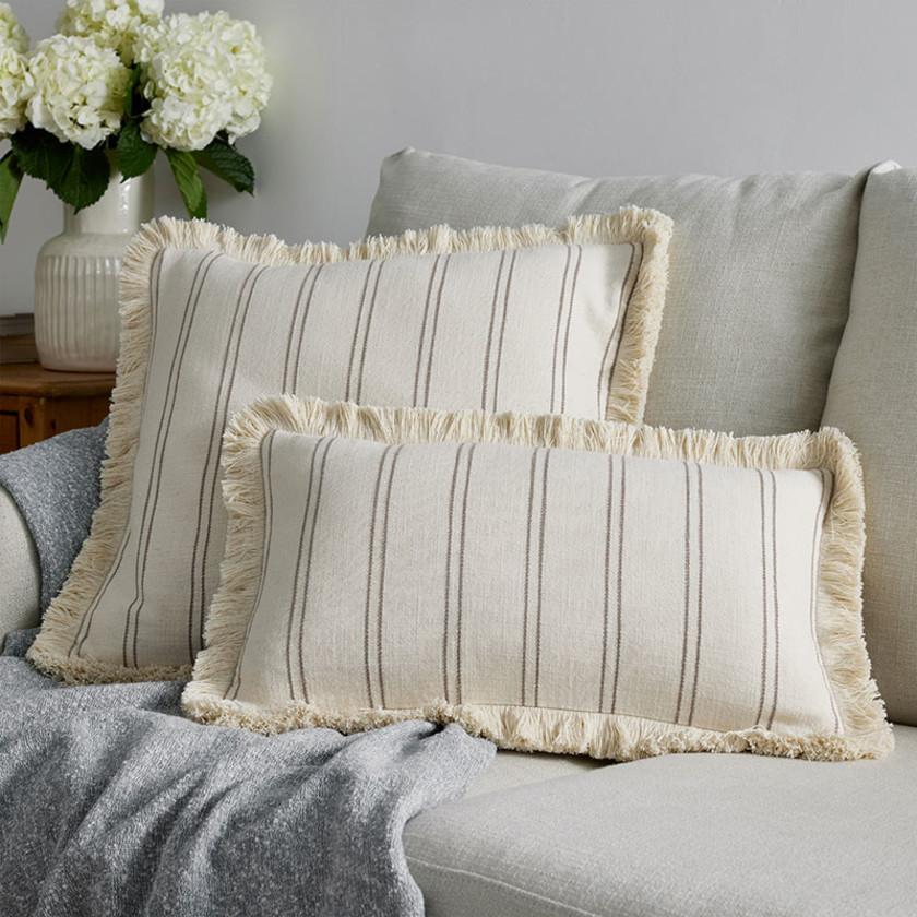 Yarn-Dyed Stripe Decorative Pillow Cover - Taupe,Taupe