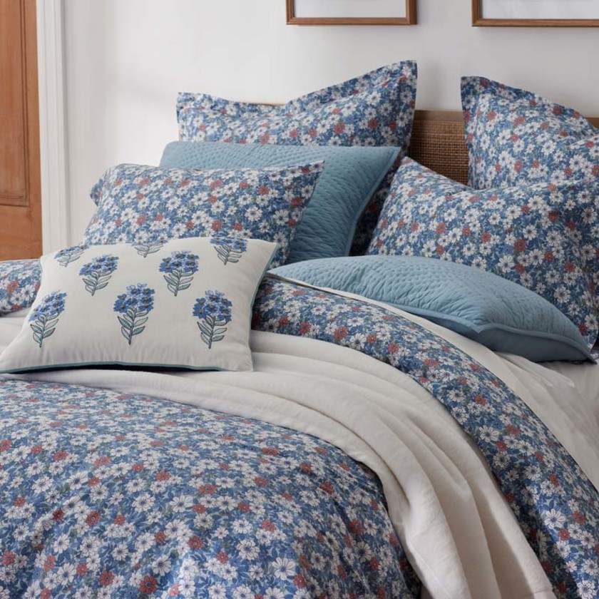 Julienne Decorative Square Pillow Cover - Floral Garden Blue, 20 in. x 20 in.,Floral Garden Blue