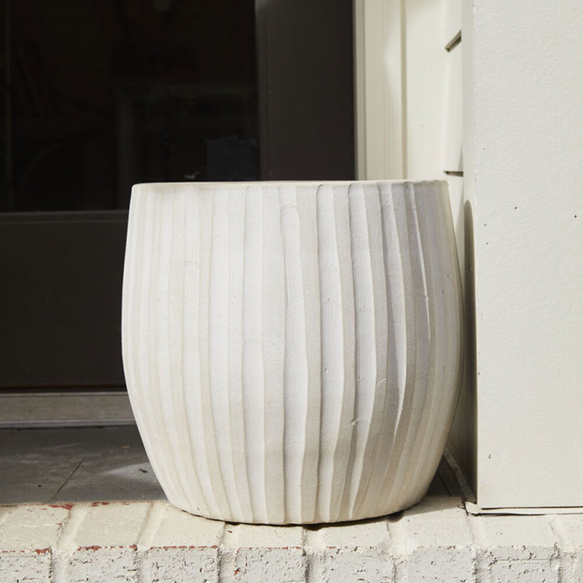 Handmade Vertical Stripe Ceramic Cachepot -  White, 11.75",White