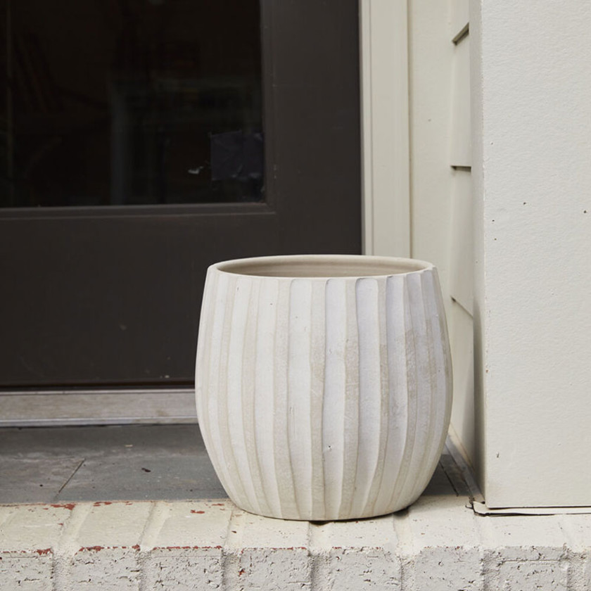 Handmade Vertical Stripe Ceramic Cachepot -  White, 10.2",White