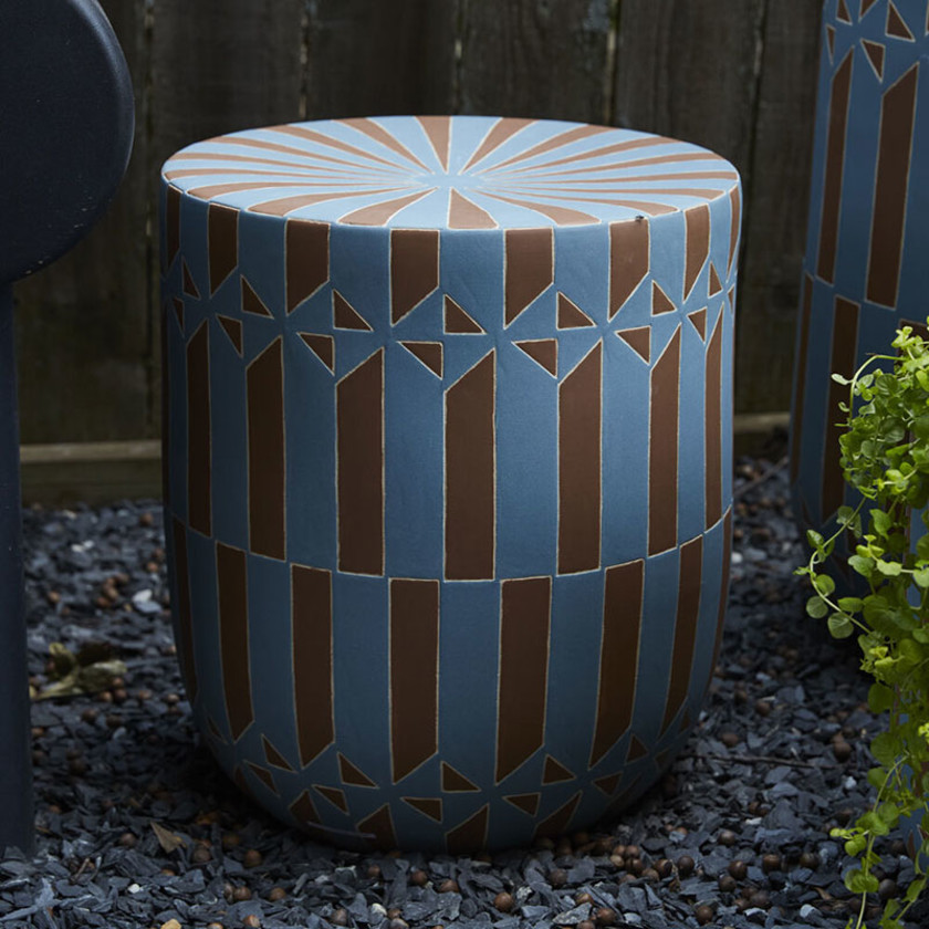 Ceramic Geometric Accent Table - Blue,Blue