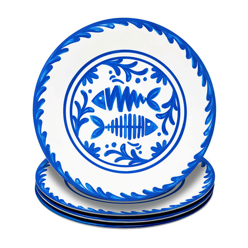 Mediterraneo Melamine Appetizer Plates, Set of 4,Blue