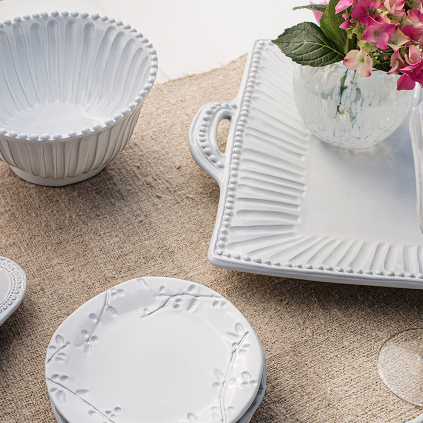 Incanto Stripe Handled Square Platter - White,White
