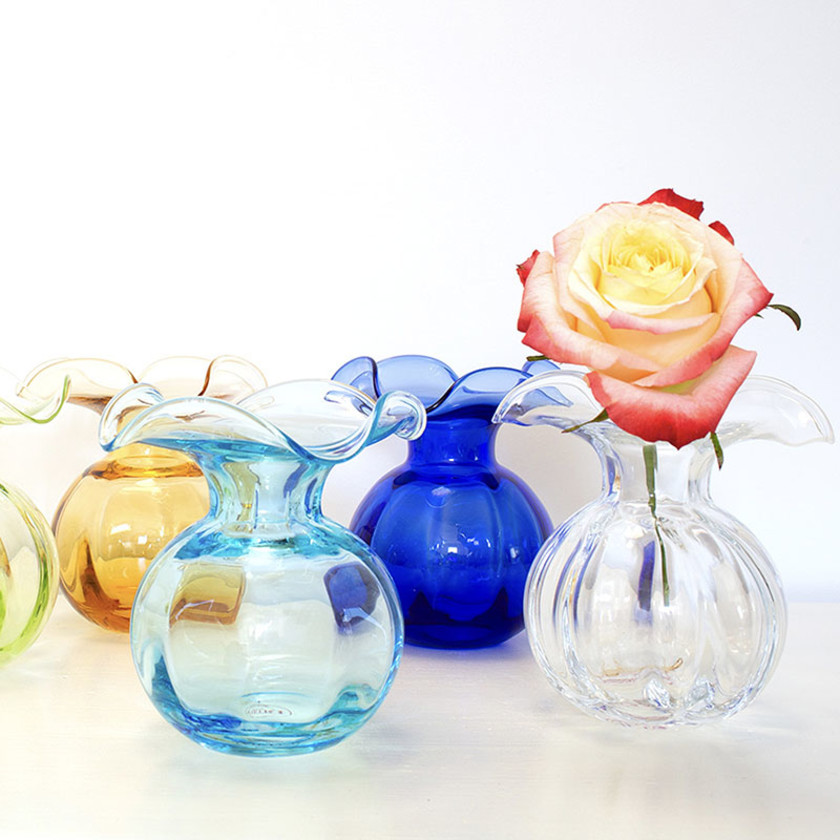 Hibiscus Glass Bud & Fluted Vases -  Aqua, Small,Aqua