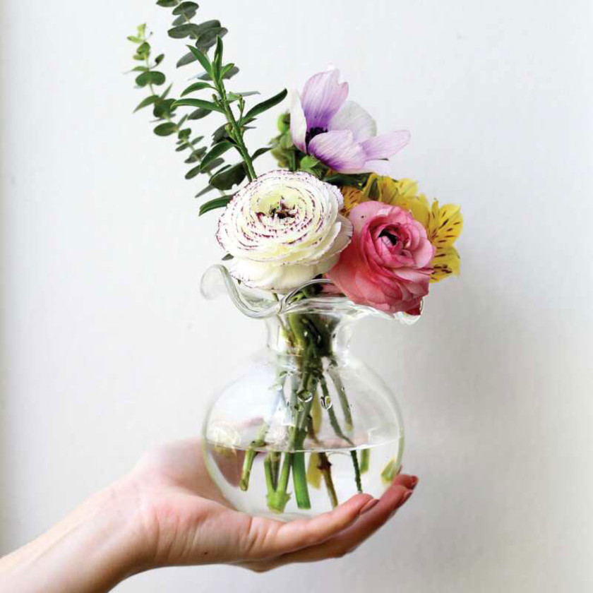 Hibiscus Glass Bud & Fluted Vases -  Clear, Small,Clear