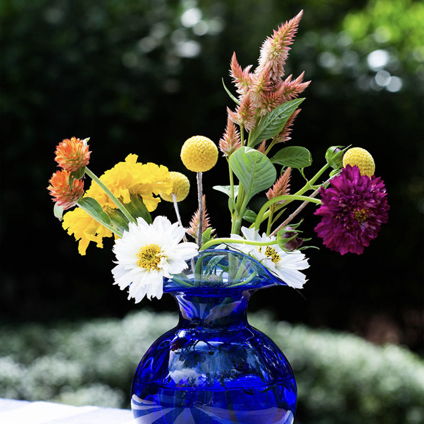 Hibiscus Glass Bud & Fluted Vases -  Blue, Small,Blue