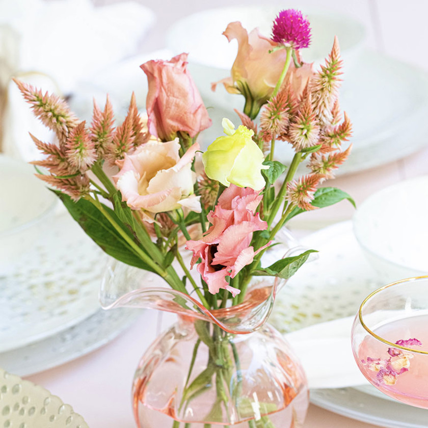 Hibiscus Glass Bud & Fluted Vases -  Pink, Small,Pink