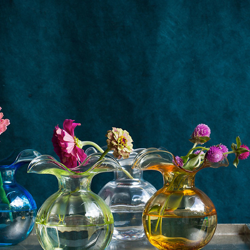 Hibiscus Glass Fluted Vases,Amber