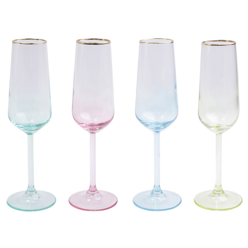 Rainbow Assorted Stemless Wine Glasses & Flutes, Set of 4
