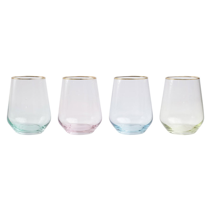 Rainbow Assorted Stemless Wine Glasses & Flutes, Set of 4