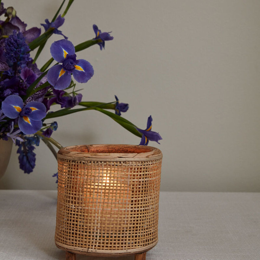 Handwoven Rattan Candle Holder -  Brown, Large,Brown