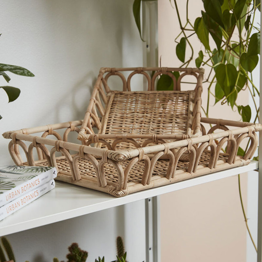 Rattan Rectangular Trays, Set of 2 - Brown,Brown
