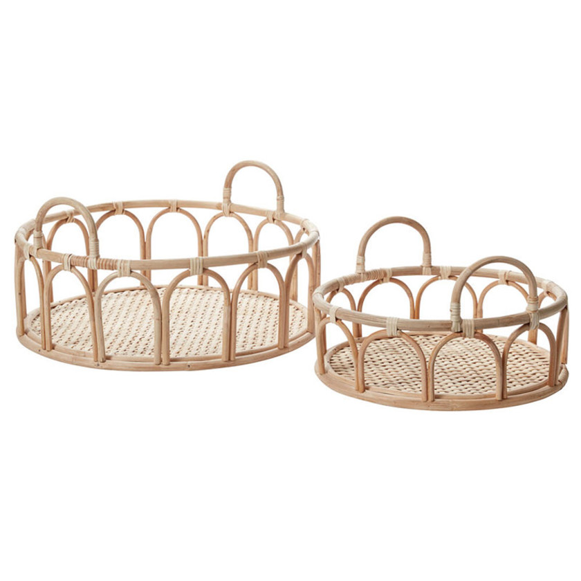 Woven Rattan Round Trays Set of 2