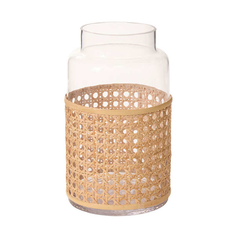 Glass Vase Wrapped in Woven Rattan