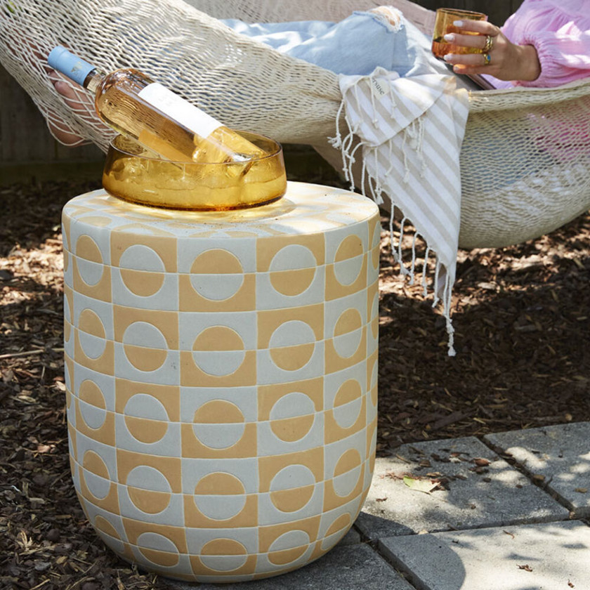 Ceramic Geometric Accent Table - Yellow,Yellow/White