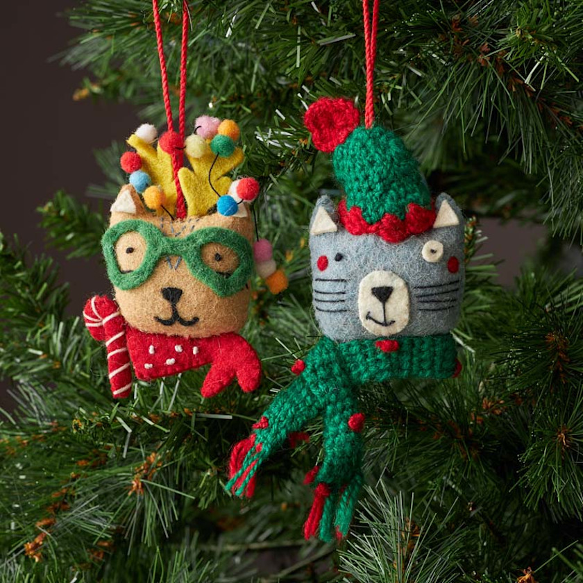 Holiday Felt Ornaments, Set of 2 - Cats,Cats, Set of 2