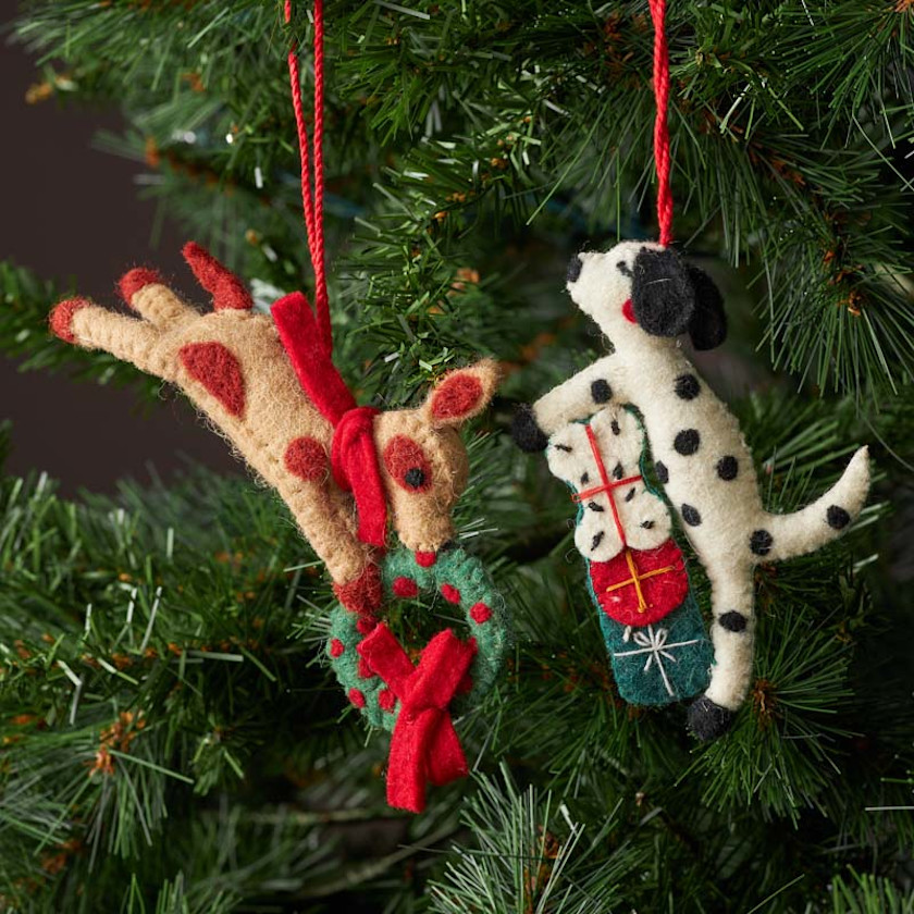 Holiday Felt Ornaments, Set of 2 - Dogs,Dogs, Set of 2