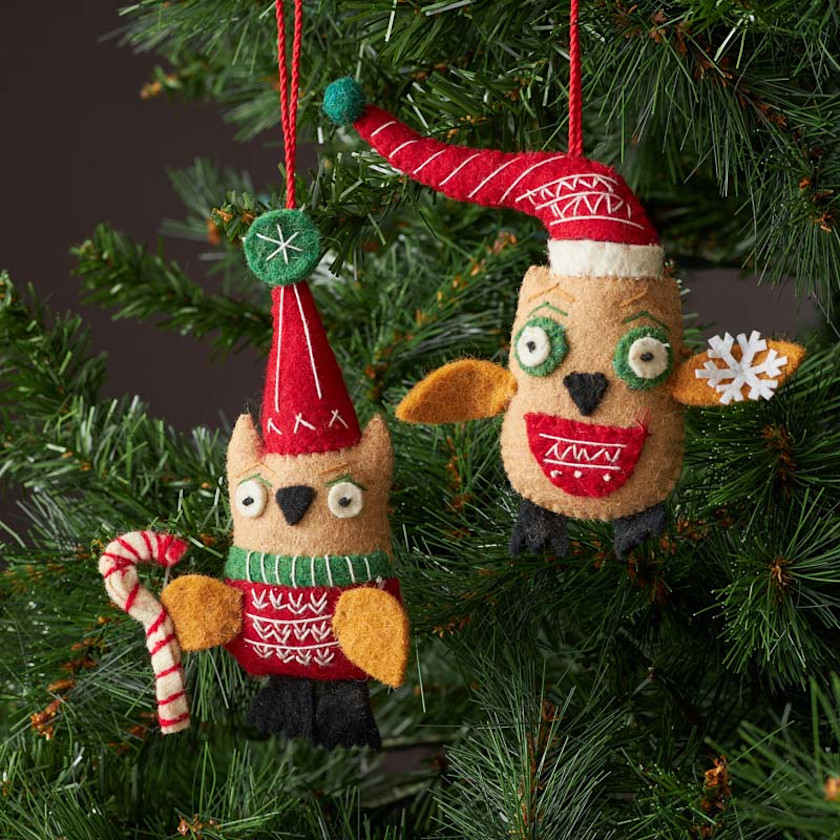 Holiday Felt Ornaments, Set of 2 - Owls,Owls, Set of 2