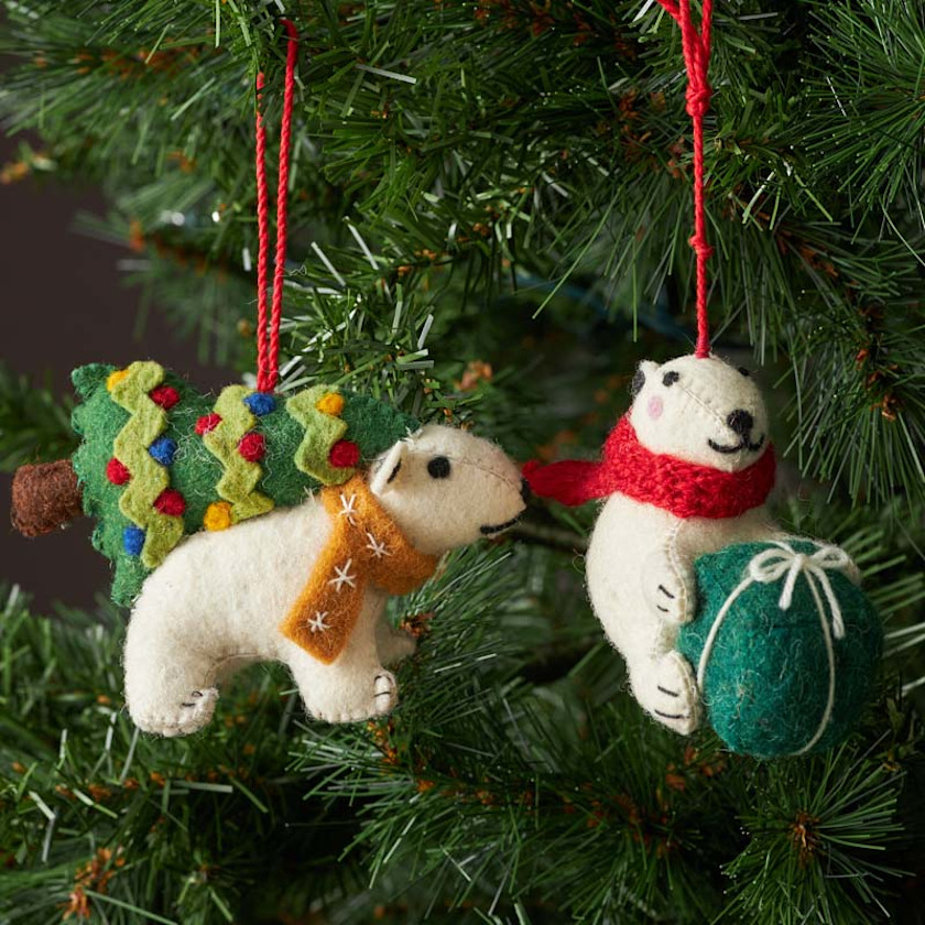 Holiday Felt Ornaments, Set of 2 - Polar Bear,Polar Bears, Set of 2