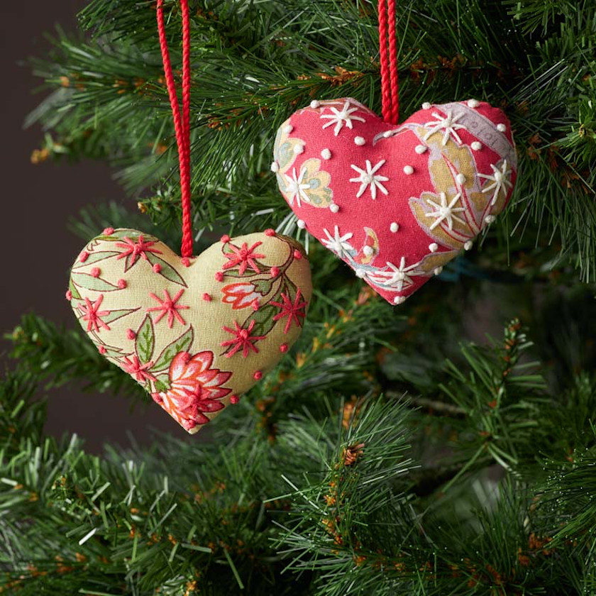 Quilted Ornaments, Set of 2 - Hearts,Hearts, Set of 2