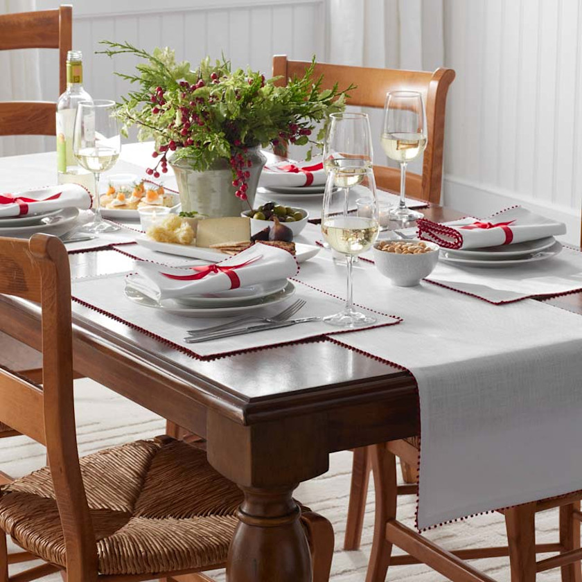 Pom Fringe Table Runner - Red, 16 in. x 90 in.,Red