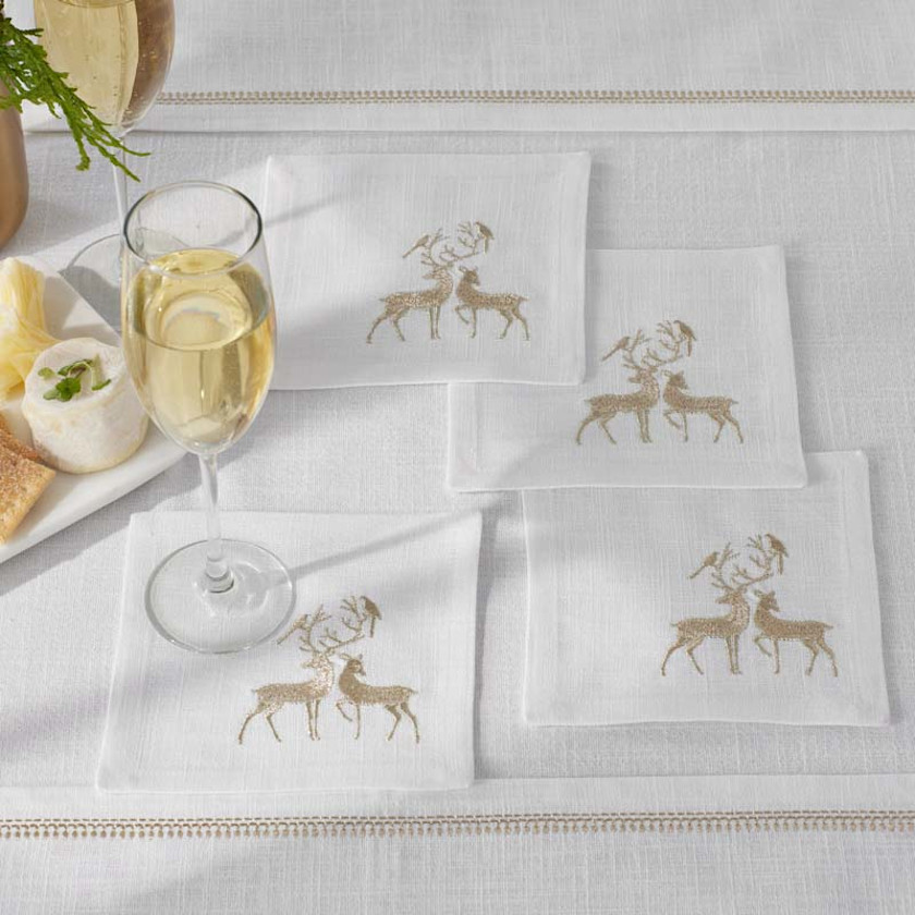 Metallic Cocktail Napkins, Set of 4 - Reindeer,Reindeer