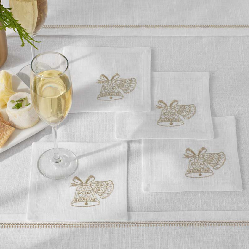 Metallic Cocktail Napkins, Set of 4 - Bells,Bells