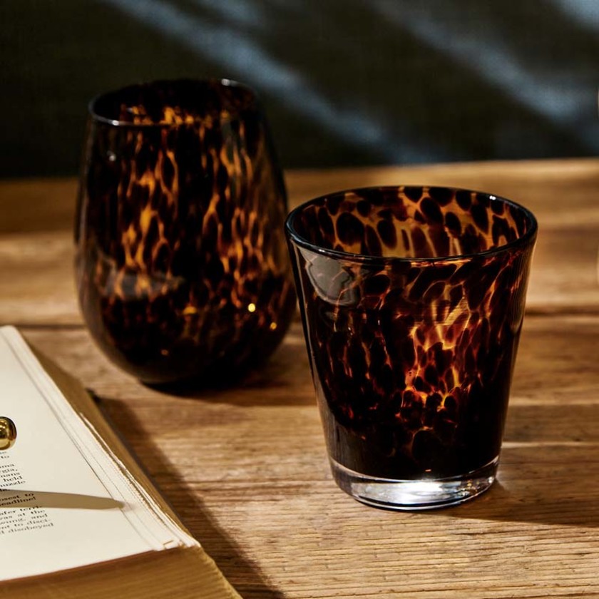 Tortoise Print Double Old Fashion Glasses, Set of 4