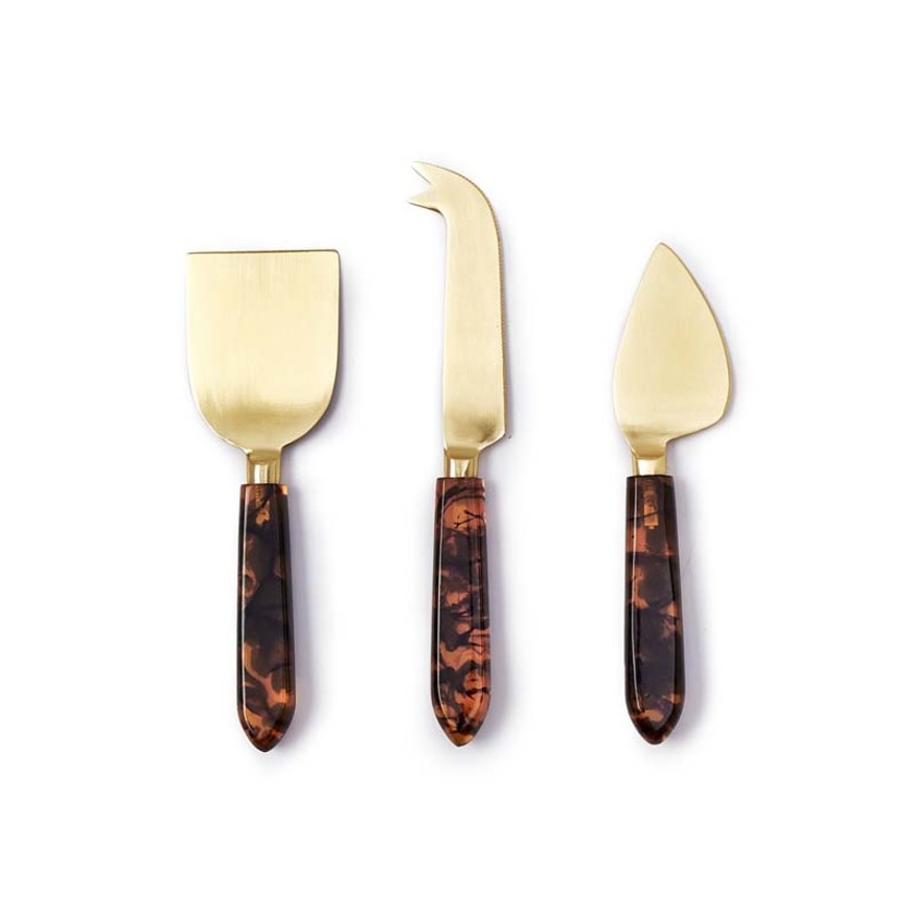 Tortoise Cheese Knives, Set of 3,Brown