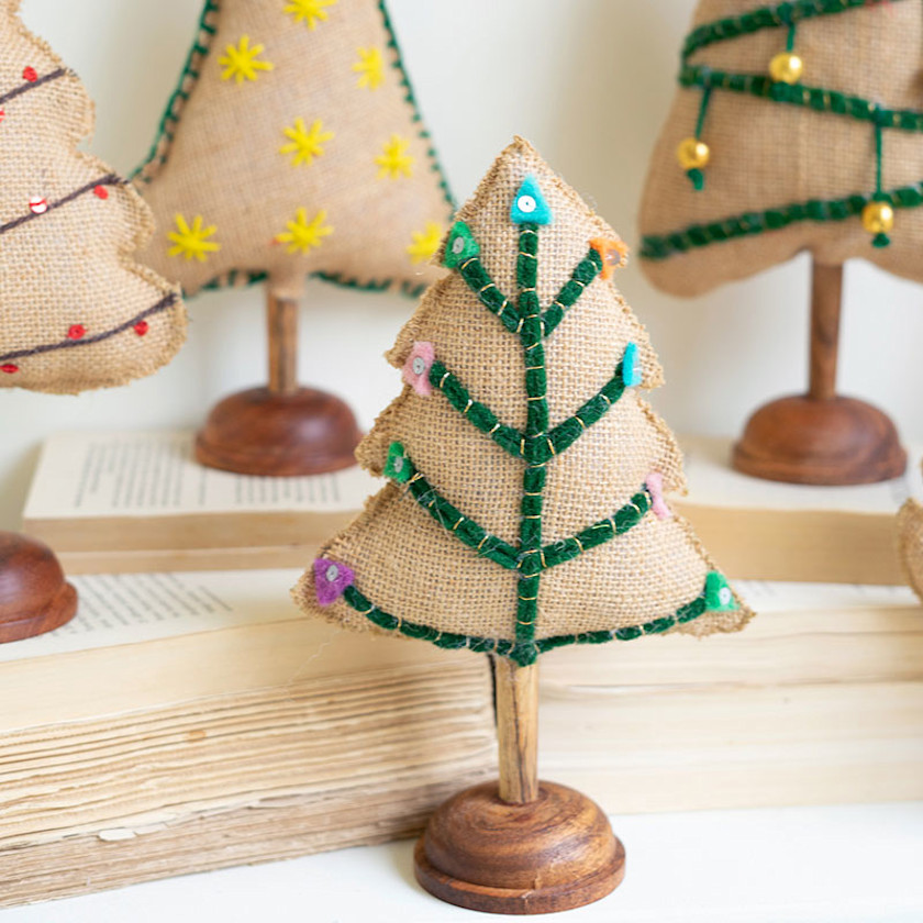 Festive Felt Christmas Trees, Set of 6 - Beige Tan,Beige Tan
