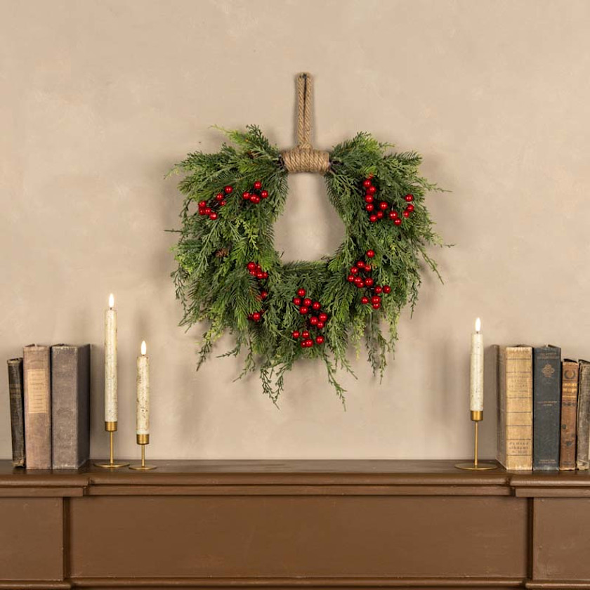 Pine and Berries Wreath - Green,Green