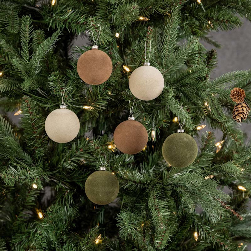 Flocked Velvet Holiday Ornaments, Set of 6,Neutral