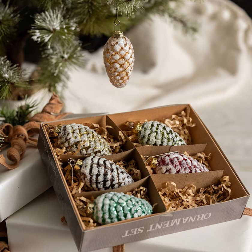 Glimmer Pinecone Ornaments, Set of 6