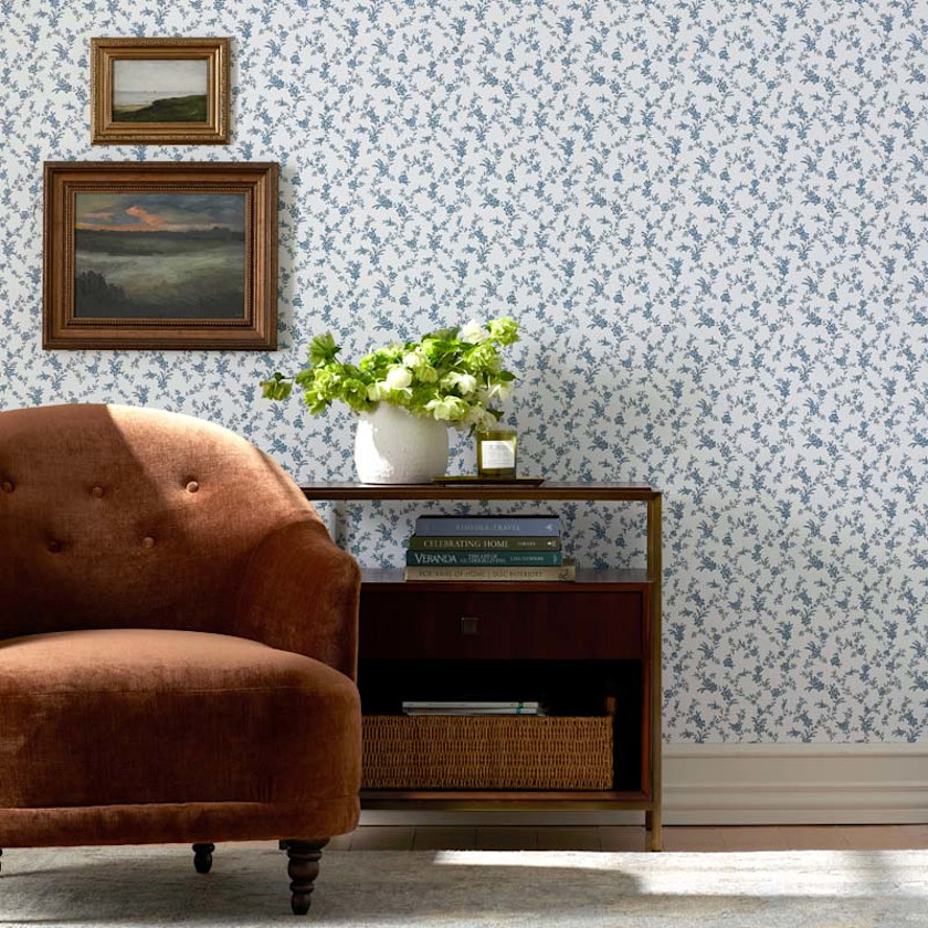 Tapestry Vine Traditional Wallpaper - Blue Multi, Swatch,Blue Multi