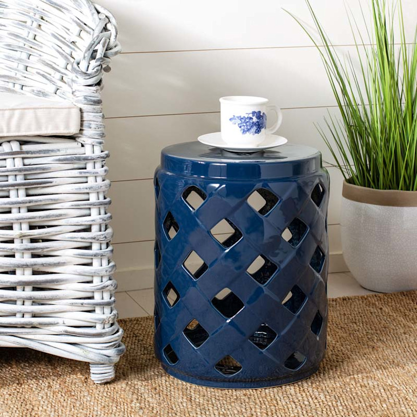 Ceramic Trellis Side Table,Navy
