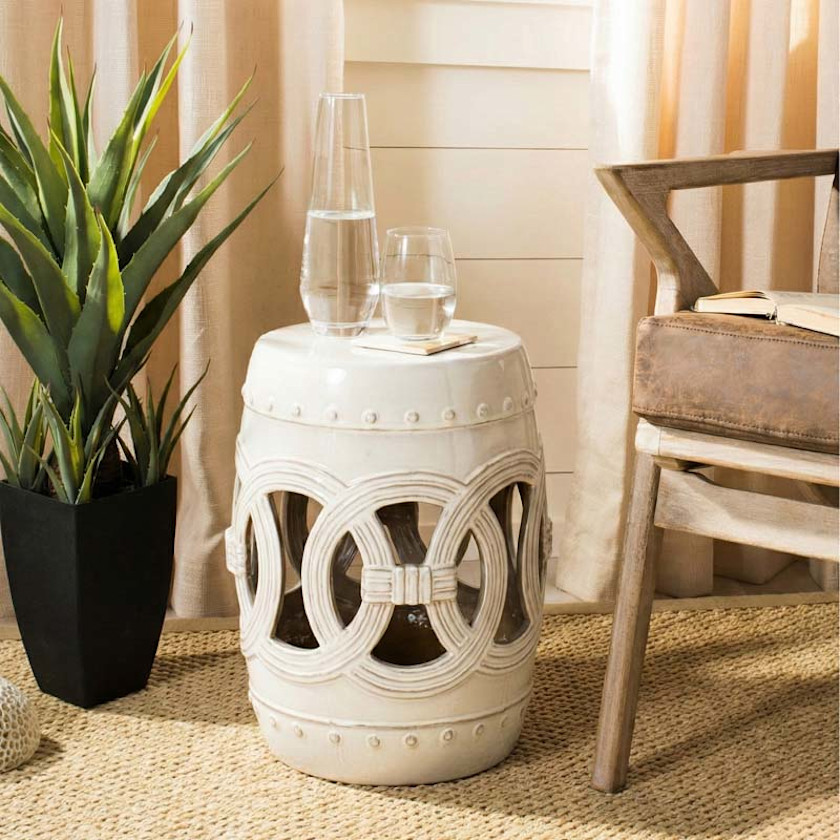 Ceramic Double Coin Side Table - Cream,Cream